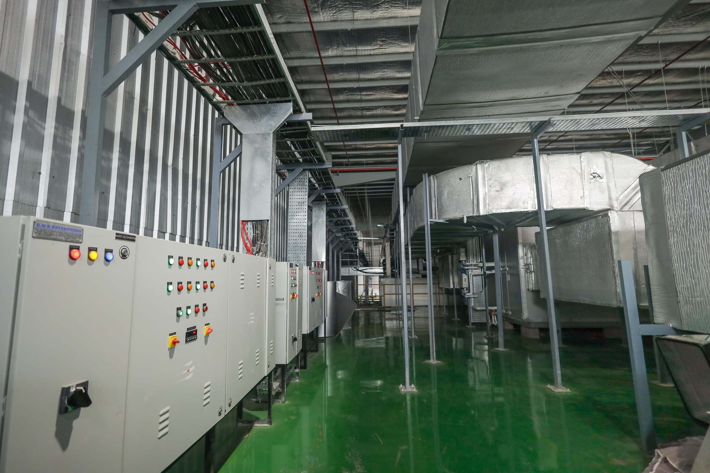 AHU plant room with ducting and control panels